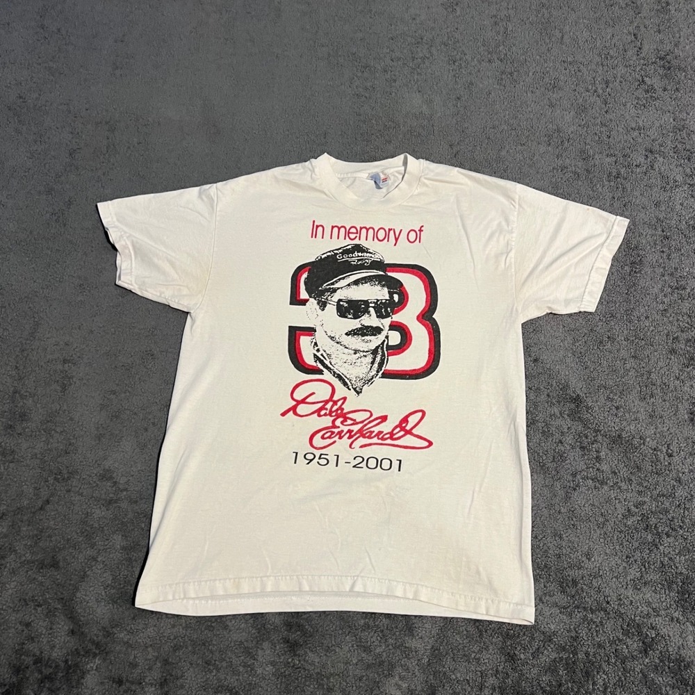Vintage Dale Earnhardt Memorial Shirt Hanes Heavyweight White Size M 1951-2001